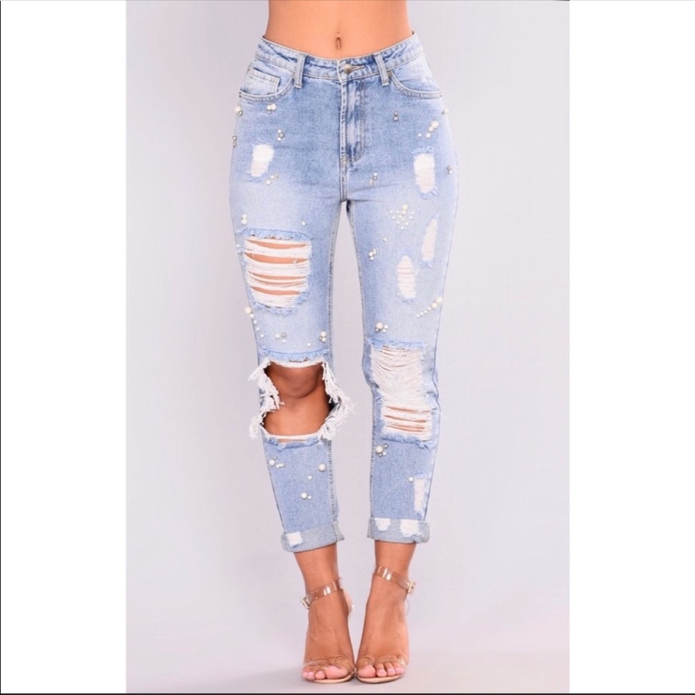 TEMT distressed pearl cropped mid rise jeans 6